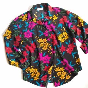 VINTAGE bright floral printed button up blouse